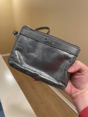 Coach Punched "C" Wristlet - metallic